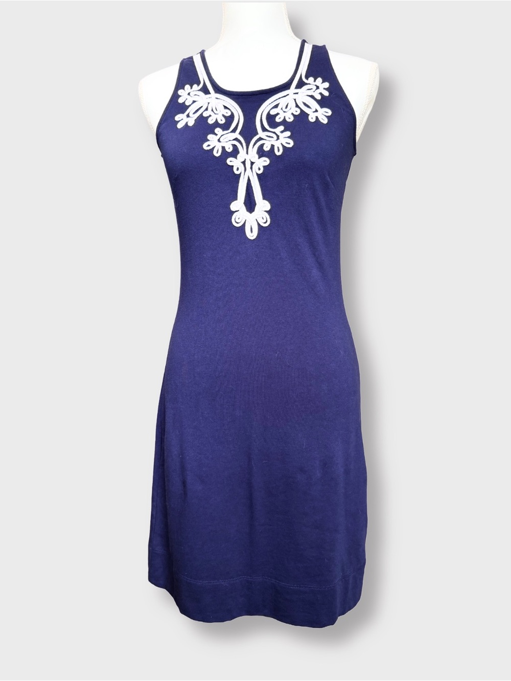 Lilly Pulitzer Foster French Terry Shift Dress Navy Blue White Embroidered XS